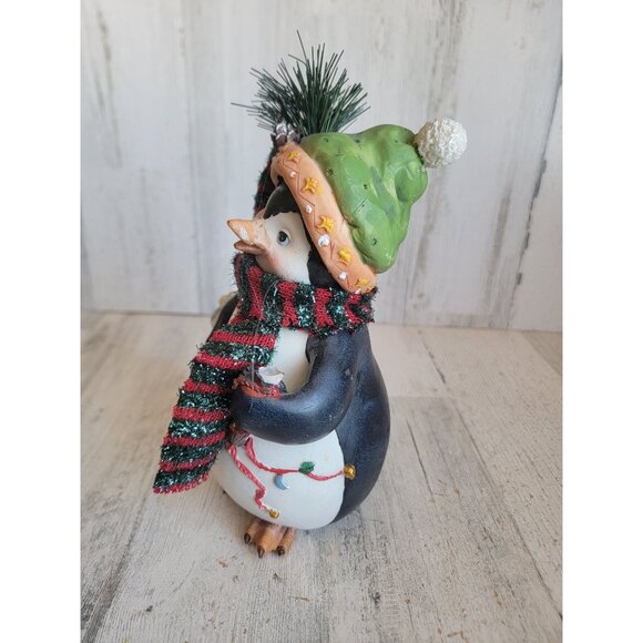 Penguin AS IS rustic snow ball pail Xmas home decor figure unique - Picture 6 of 9